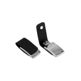 USB Stick aus Leder und Metall mit Logodruck als Werbea...