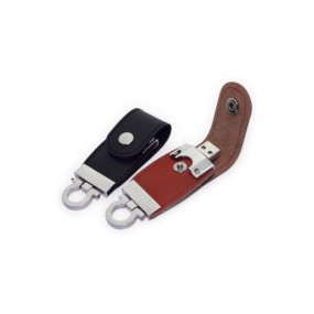 USB Stick aus Leder und Metall mit Logodruck als Werbea...