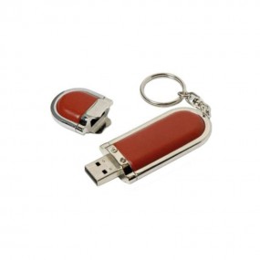 USB Stick aus Leder und Metall mit Logodruck als Werbea...