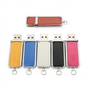 USB Stick aus Leder und Metall mit Logodruck als Werbea...